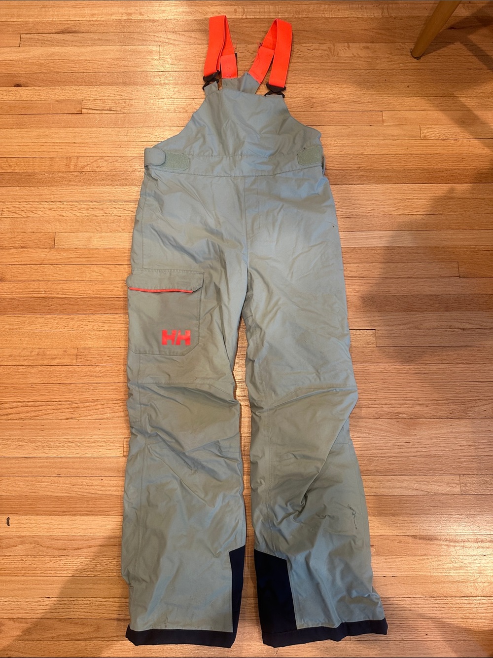 Helly Hansen Kids Sage Green Bib Snow Pants with Orange Straps